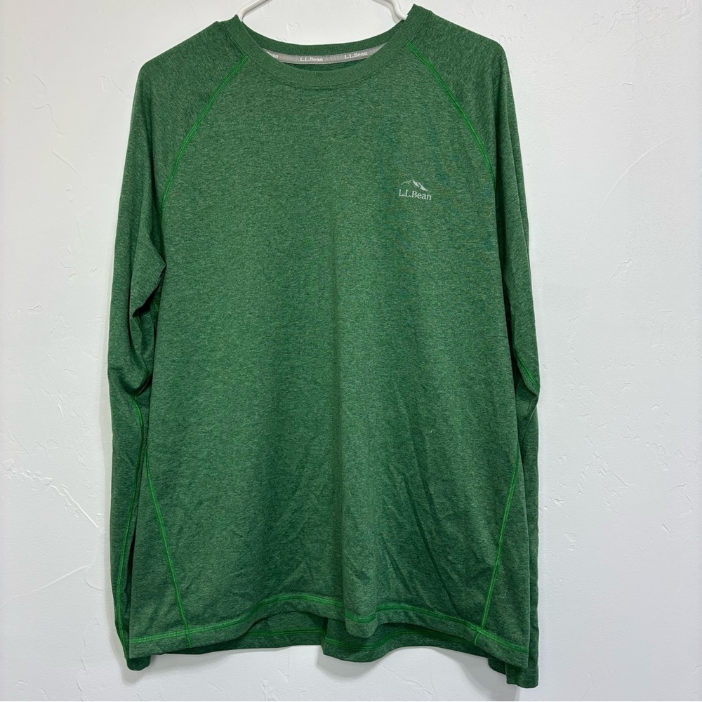 LL Bean Green Long Sleeve Men's T Shirt Large Slightly Fitted Outdoor Casual